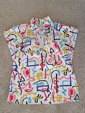 Crosby White Abstract Scribble V-Neck Top